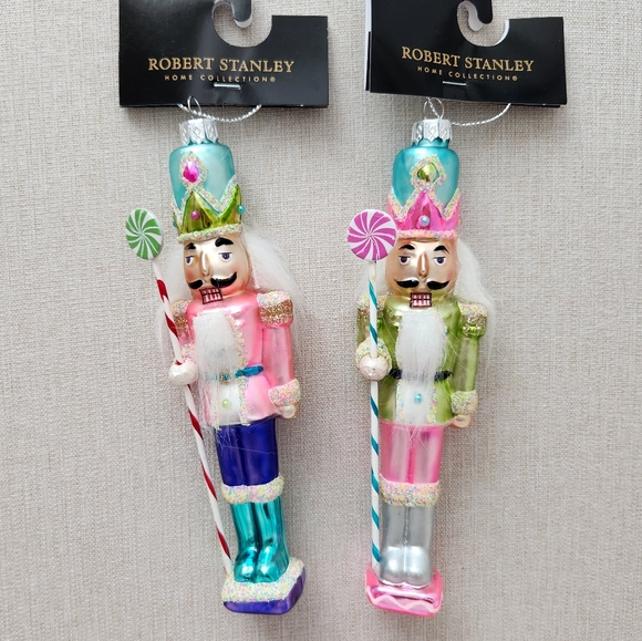 Candy Nutcracker Glass Ornaments - Set of 2 - Pink Blue Candyland Christmas - Picture 2 of 9